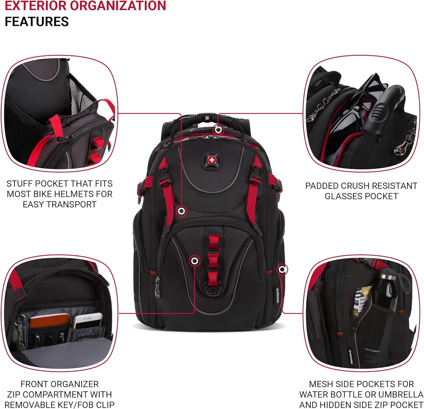 Wenger Maxxum Laptop Backpack, Fits 16 Inch Laptop, Men's and Women's, Black/Red