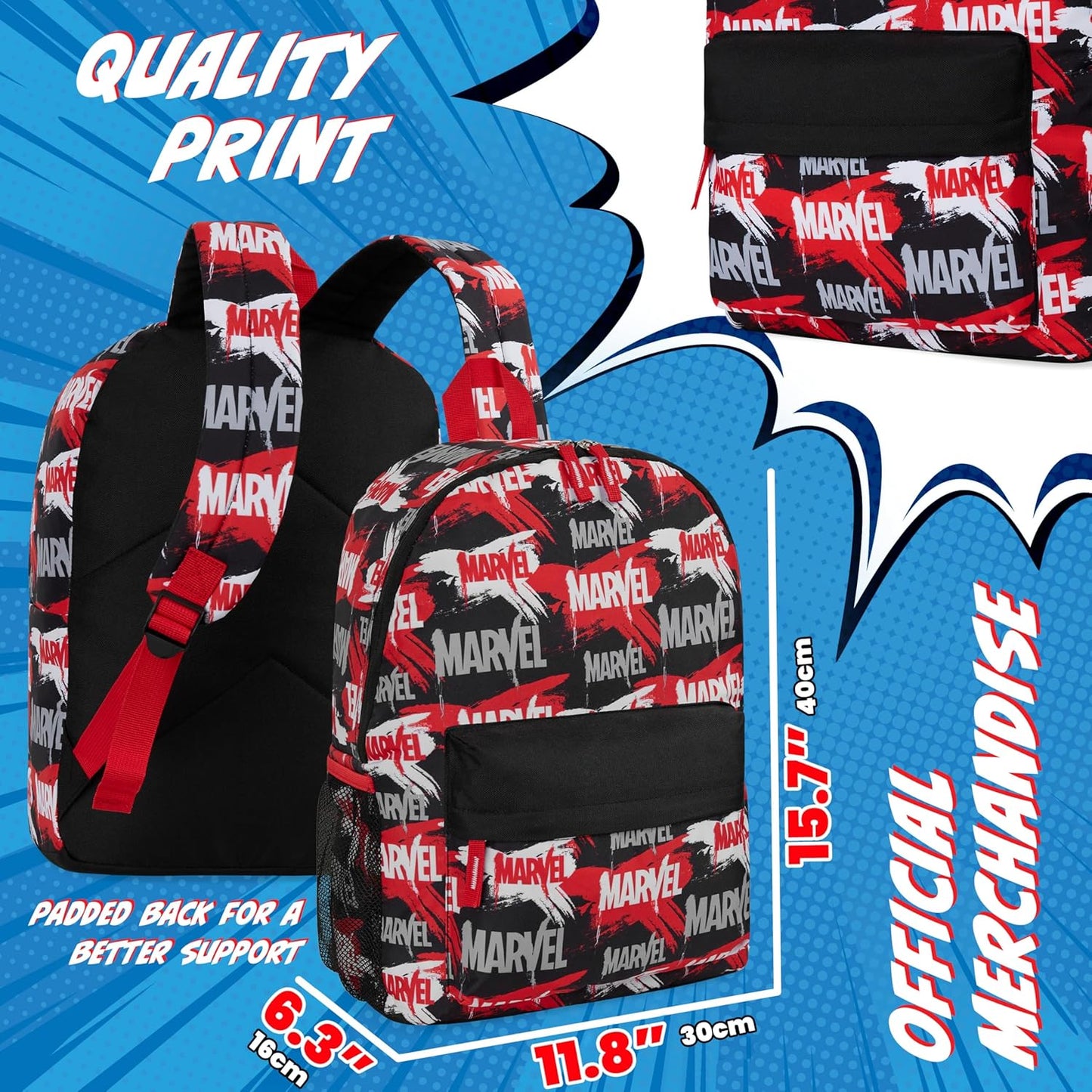 Marvel Avengers Backpack for Kids Teens Bookbag with Double Straps Daypack Backpacks for School Travel Sports Gifts for Boys (Red/Black)