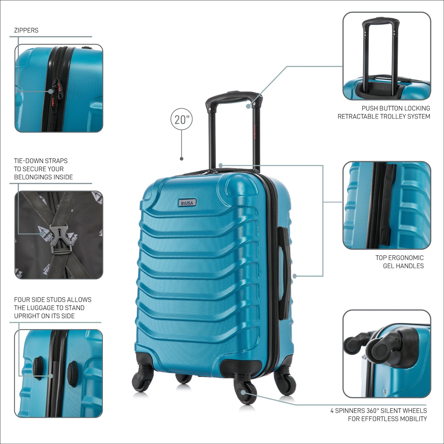 InUSA ENDURANCE 20-Inch Carry-On Hardside Spinner Luggage Lightweight Teal