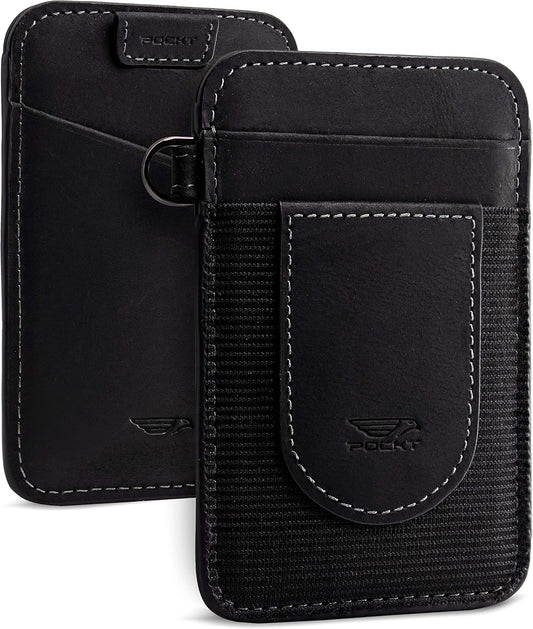 POCKT Card Holder Wallet For Men and Women - Slim Minimalist Front Pocket Wallet Elastic Credit Card Holder Genuine Leather RFID Blocking Card Case Wallets