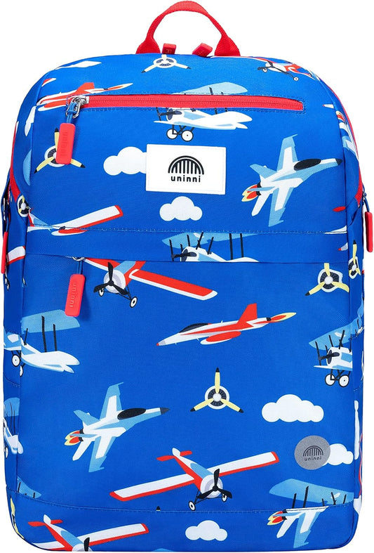 uninni 16" Kid's Backpack for Girls and Boys Age 6+ with Padded, and Adjustable Shoulder Straps. Fits for Height 3'9" Above Kids (Airplane)