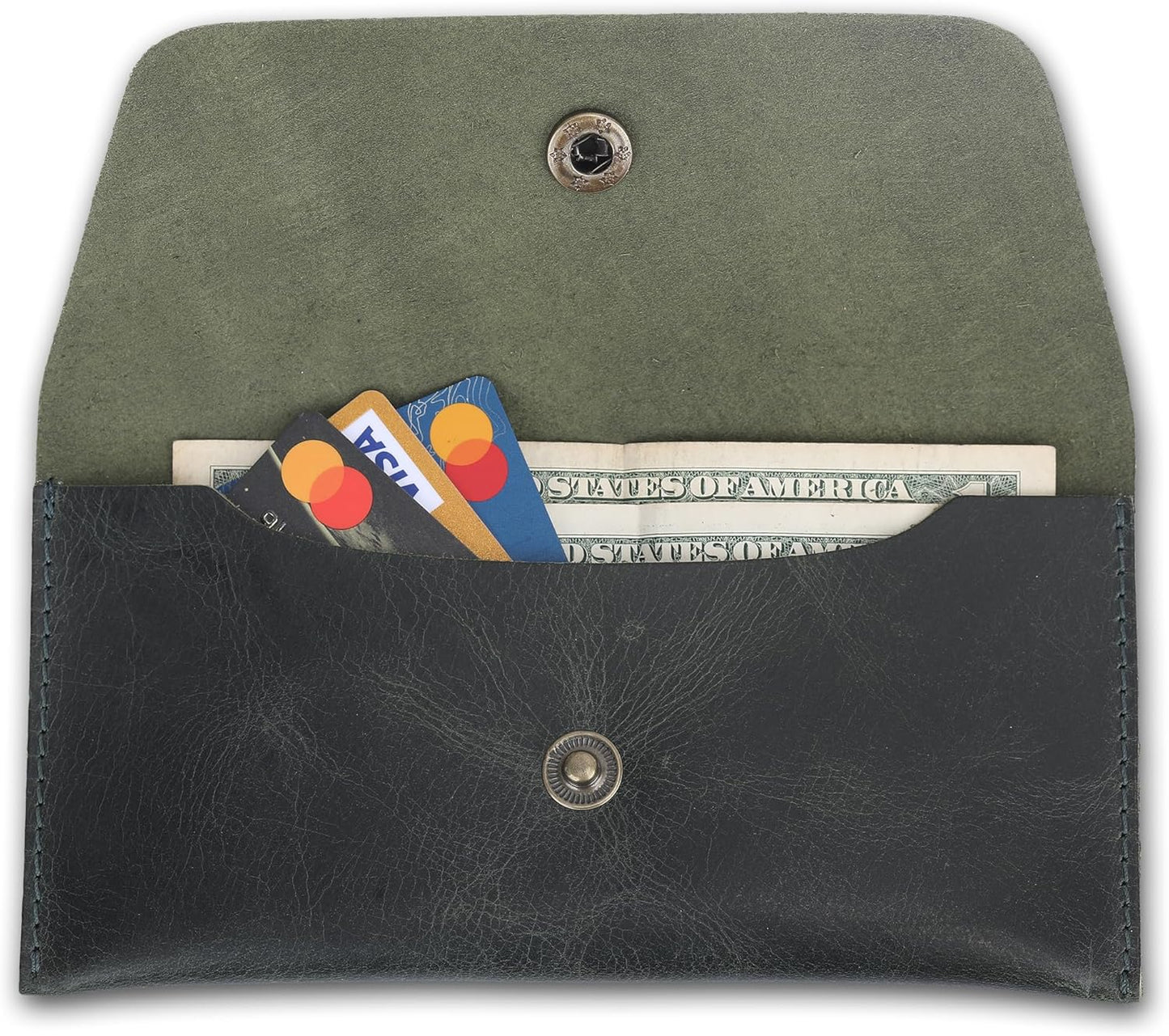 The Antiq Leather Currency Pouch Dollar Bills Organiser Handmade Travel Wallet Utility Money Pouch Cash Currency Envelope- Forest Green