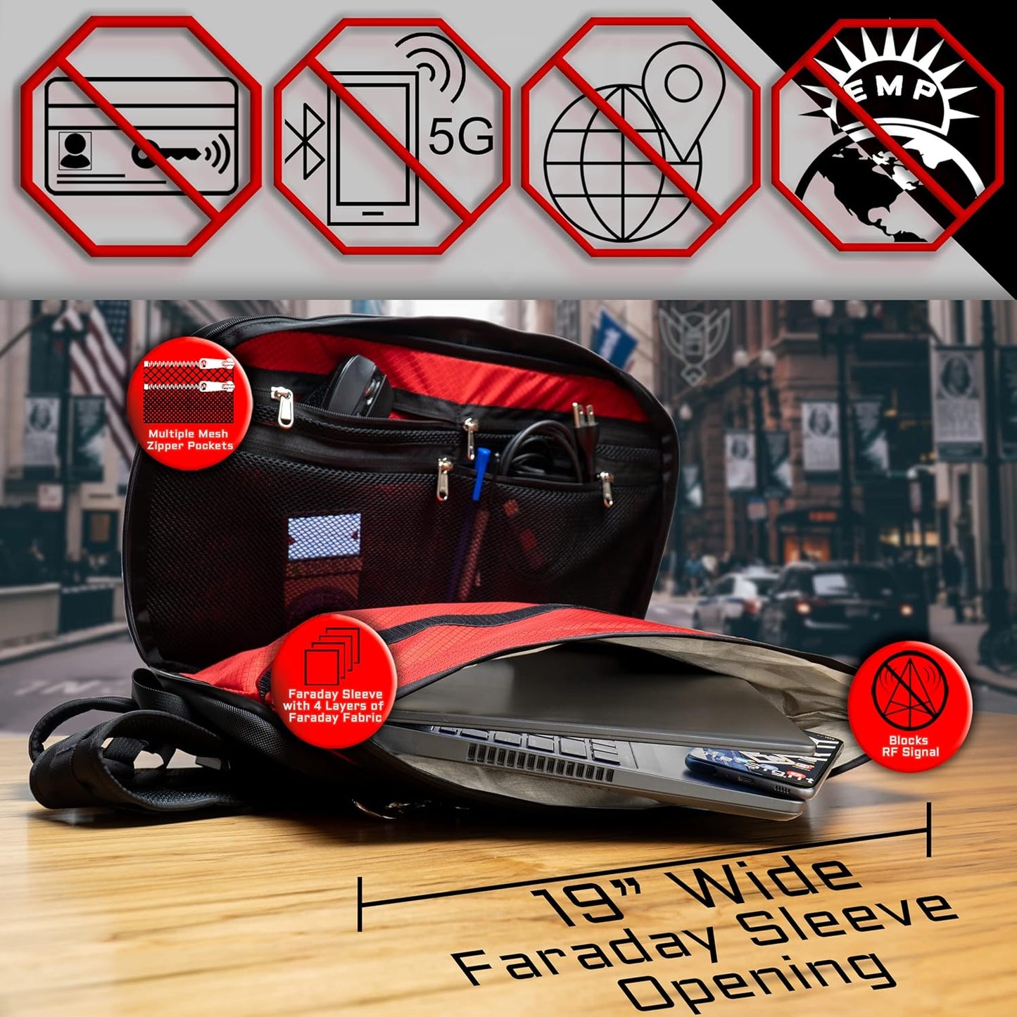 Xtreme Sight Line ~ FLEX Faraday Bag for Laptops, Tablets, and Mid-Size Electronics ~ Tracking/Hacking Defense ~ Red