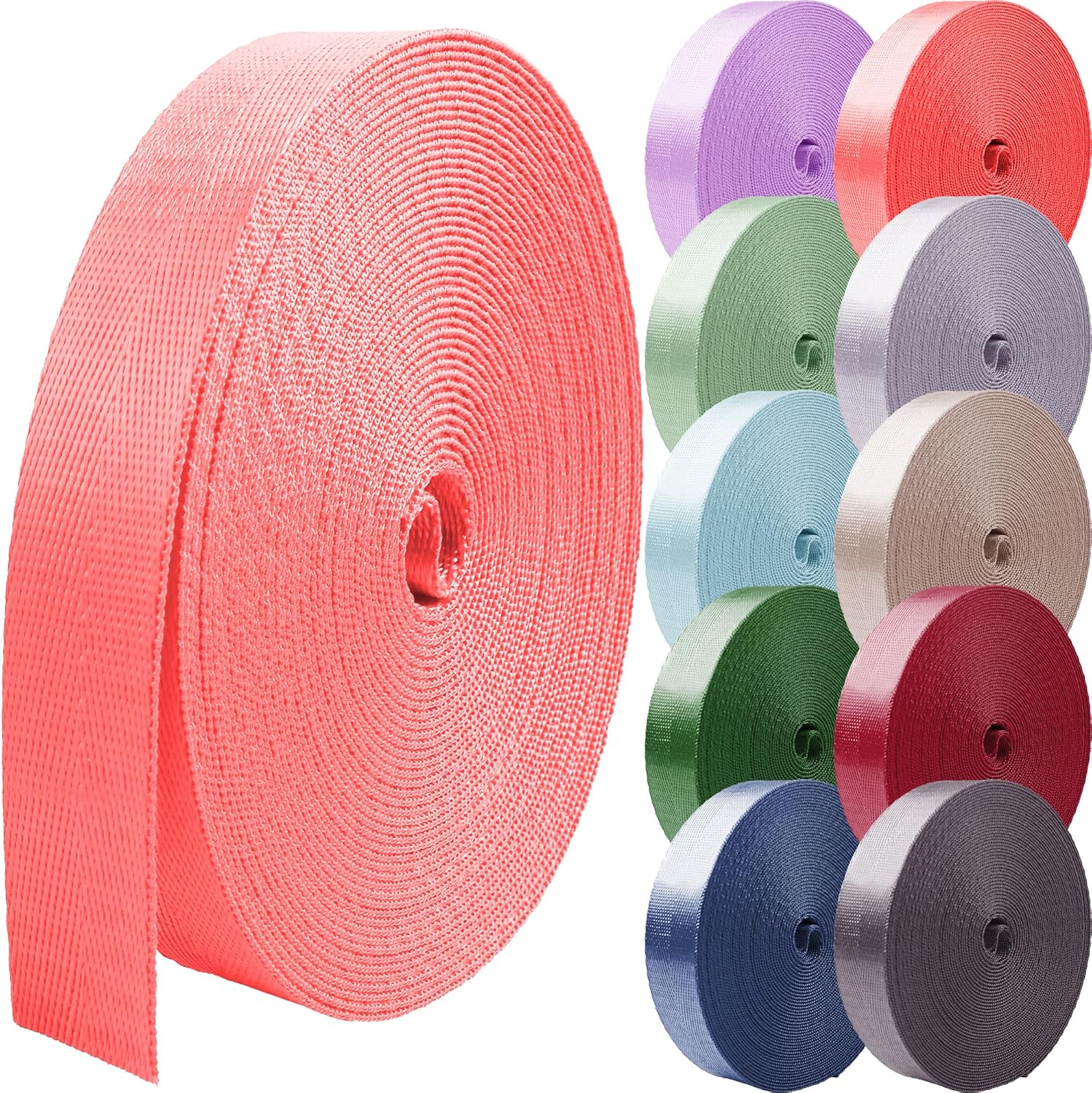 Nylon Webbing 1 inch 1.5 inch 2 inch Nylon Strap Backpack Straps Belt, 10 25 50 3.3 Yards Webbing