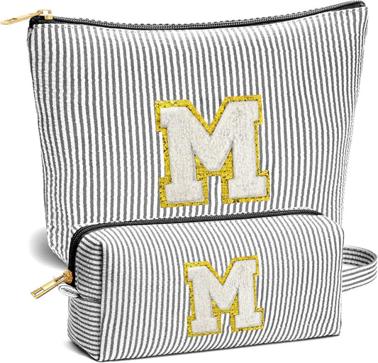 Travel Essentials - Portable Travel Toiletry Bag for Women, Initial Makeup Kit Organizer Make up Cosmetic Bag Set, Black M