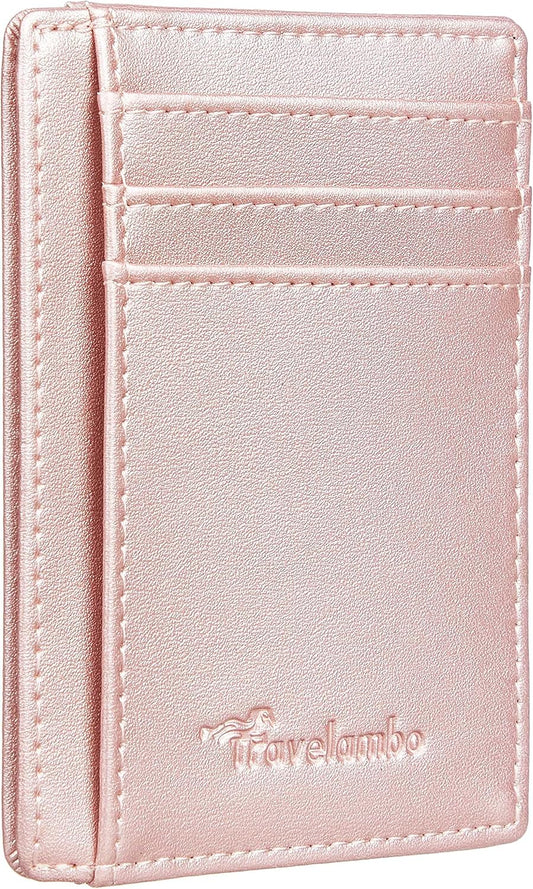 Travelambo Front Pocket Minimalist Leather Slim Wallet RFID Blocking Medium Size
