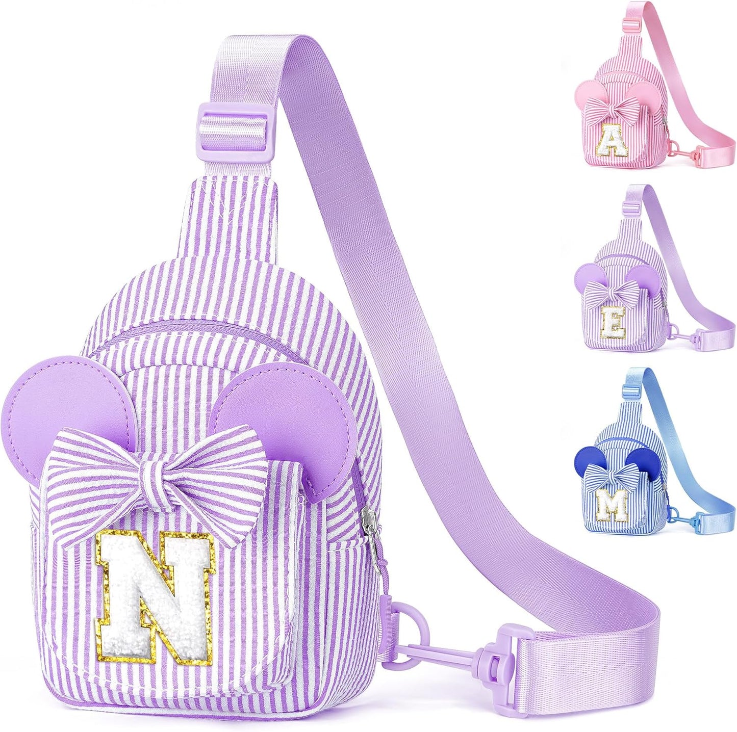 YOOLIFE Purple Sling Crossbody Bag, Gifts for Little Girl, Birthday Gifts for 2 3 4 5 6 7 8 Year Old Girls Gift Ideas, Birthday Gift for Girl Kids, Small Initial Belt Bag (Purple N)