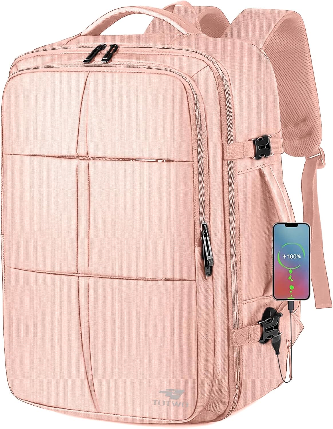 Travel Backpack, 55L Carry On Backpack for Men Women Flight Approved, Expandable Large Luggage Bag Daypack Water Resistant Overnight Business Weekender Bag, Fits 18.4 Inch Laptops, Pink