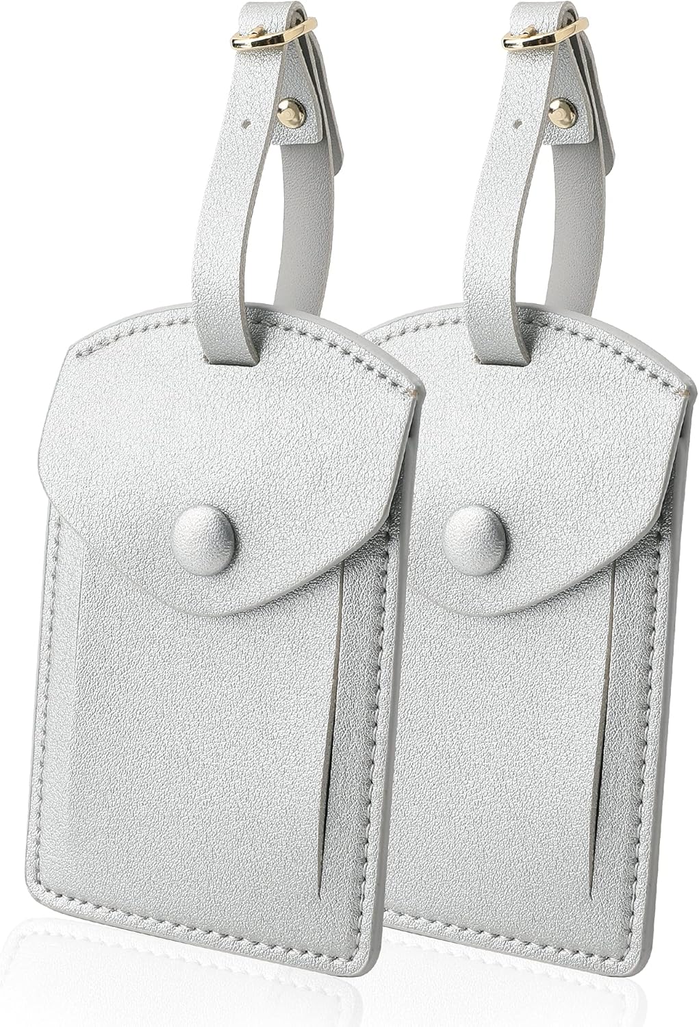 Kevancho Leather Luggage Tags for Men Women, Suitcase Labels Baggage Bag Tag ID Tags with Full Back Privacy Cover for Cruise Ships, Travel Accessories Tags Set of 2 PCS (Silver)