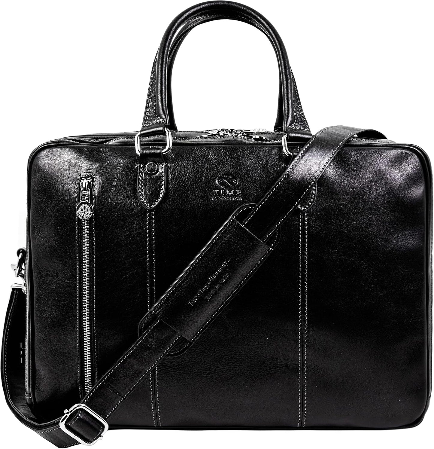 Time Resistance Leather Laptop Briefcase - Full Grain Leather Computer Bag for Men and Women