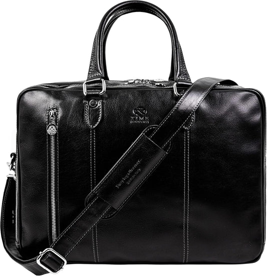 Time Resistance Leather Laptop Briefcase - Full Grain Leather Computer Bag for Men and Women