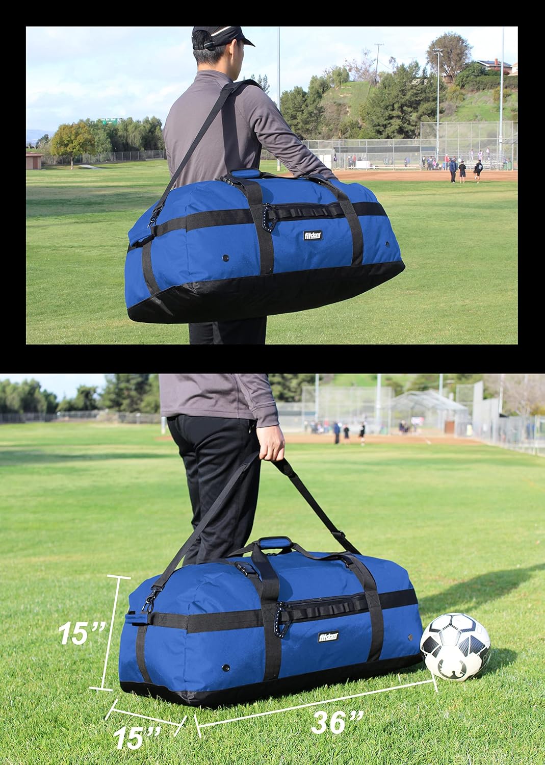 Fitdom 132L 36" Heavy Duty Extra Large Sports Gym Equipment Travel Duffel Bag W/Adjustable Shoulder