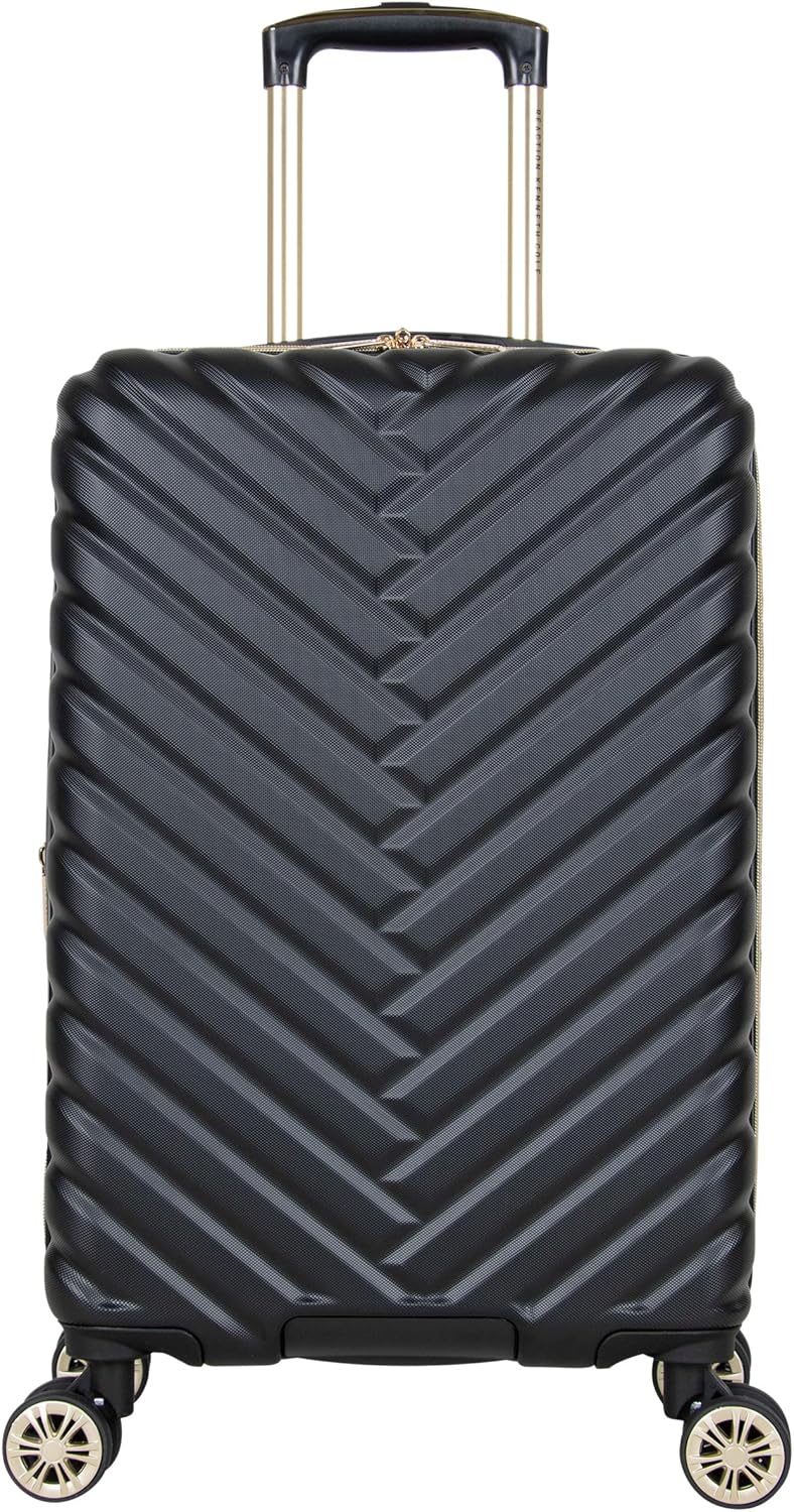 Kenneth Cole REACTION Madison Square Lightweight Hardside Chevron Expandable Spinner Luggage, Black, 2-Piece (20" Carry On + Backpack)