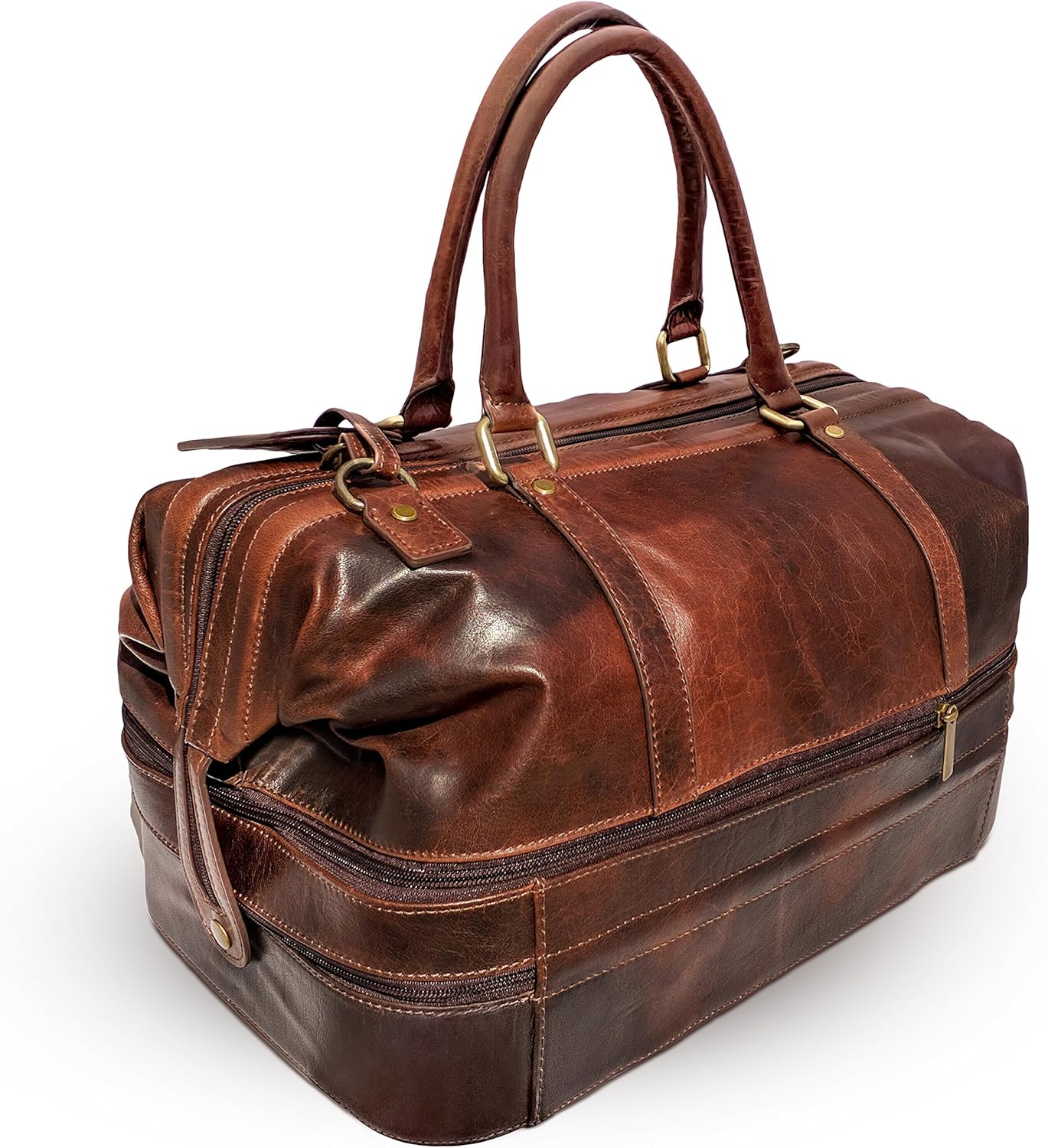 Leather Duffle Adventure Bag Weekender Travel Luggage with Shoe Compartment