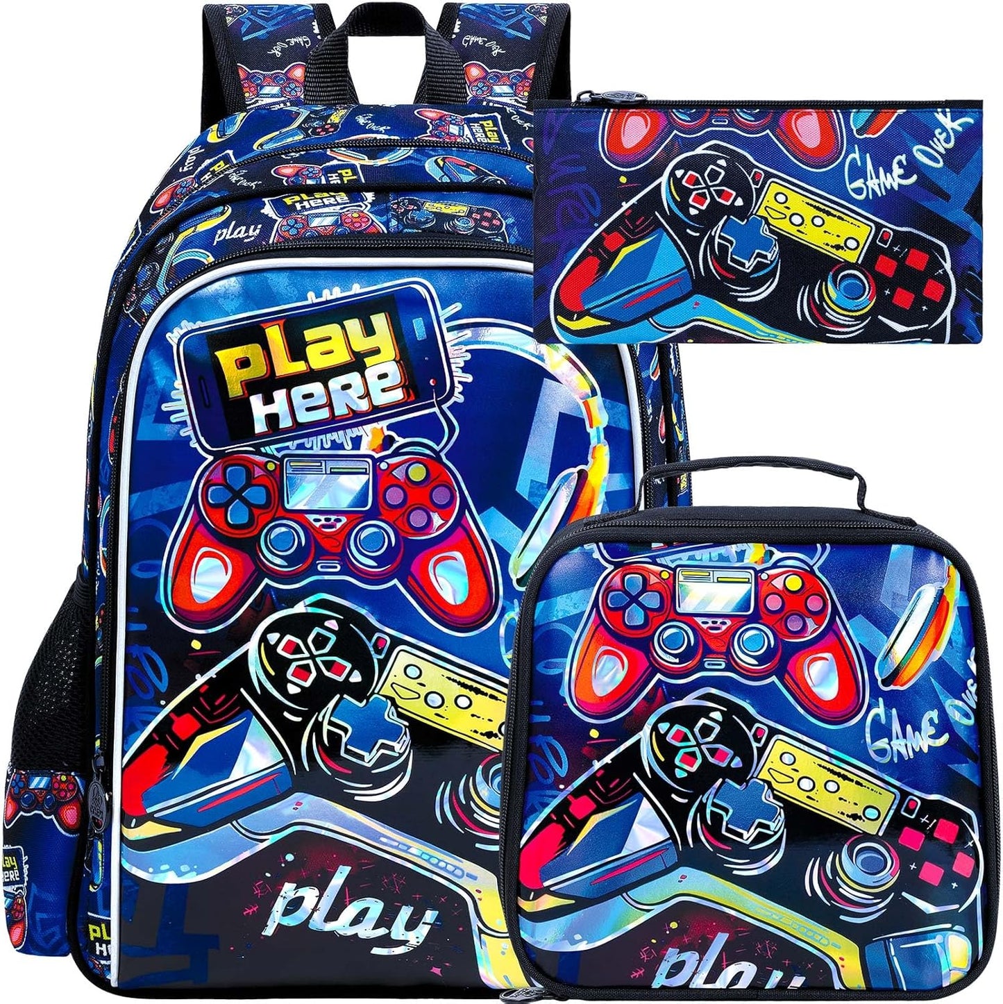 3PCS Dinosaur Backpack for Boys, 16 Inch Kids Water Resistant Preschool Elementary Kindergarten Bookbags and Lunch Box