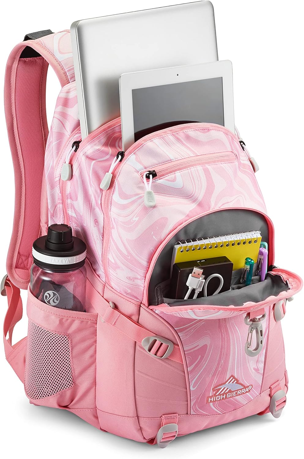 High Sierra Loop Backpack, Travel, or Work Bookbag with tablet sleeve, One Size, Pink Marble