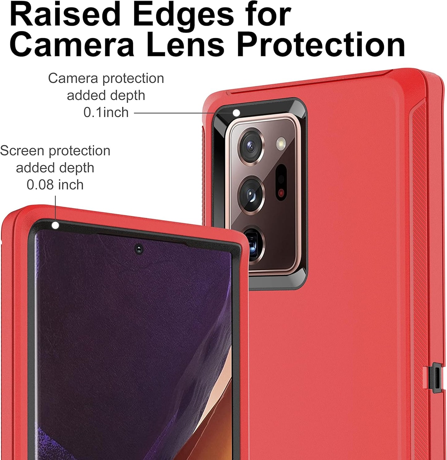 for Note 20 Ultra Case, Galaxy Note 20 Ultra Case with Self Healing Flexible TPU Screen Protector [2 Pack], 3 in 1 Heavy Duty Protection Case for Samsung Note 20 Ultra 5G(Red/Black)