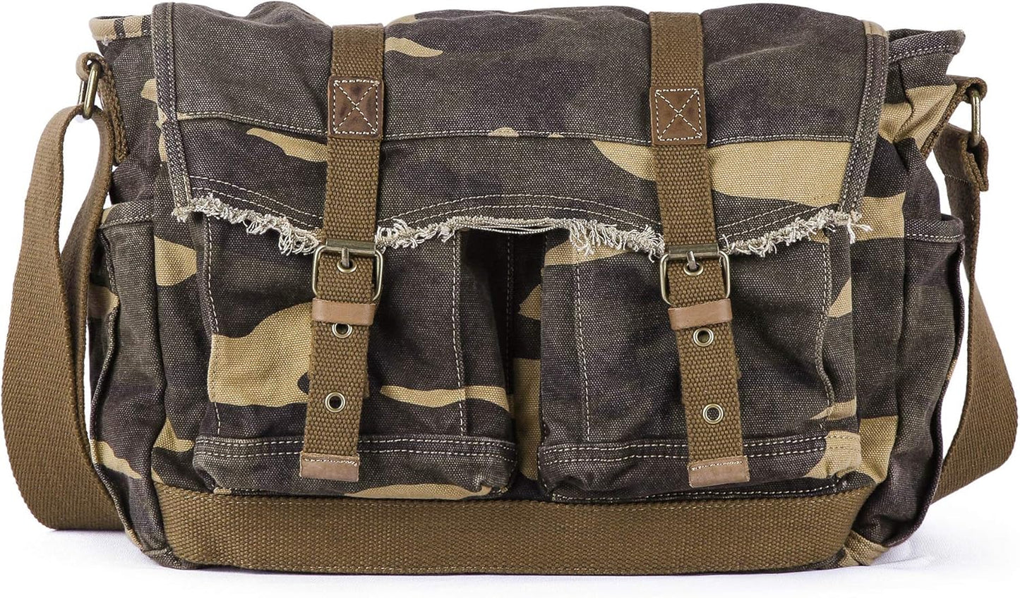 GOOTIUM Canvas Messenger Bag - Vintage Shoulder Bag Frayed Style Boho Purse