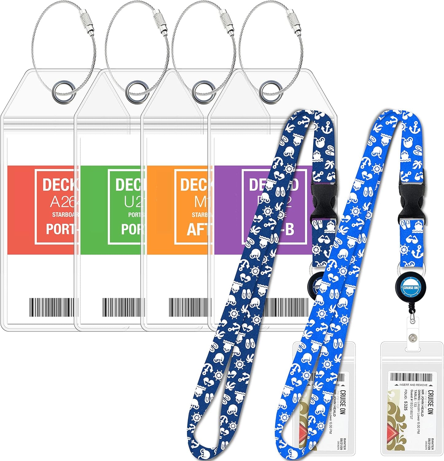 Carnival Cruise Luggage Tag Holders (4 Pack) & Lanyards (2 Pack), Large, Clear & Waterproof, Cruise Essentials 2026-2027 for Ship Cards & Baggage – Durable Travel Accessories (Blue Icons)
