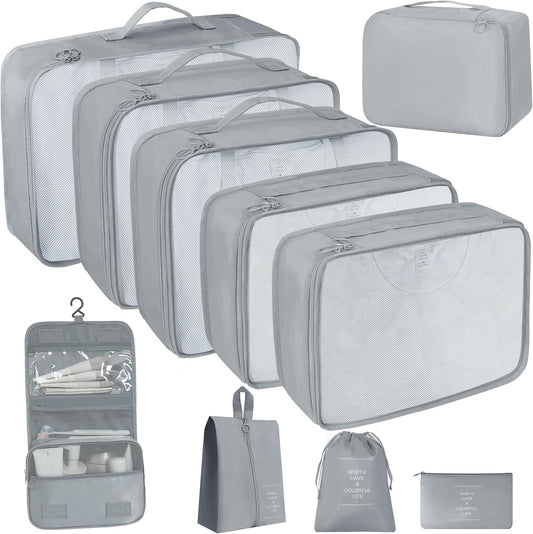 10 Pcs Set Packing Cubes - Travel Packing Organizers, Expandable Suitcase Organizer, Luggage Organizer Bags