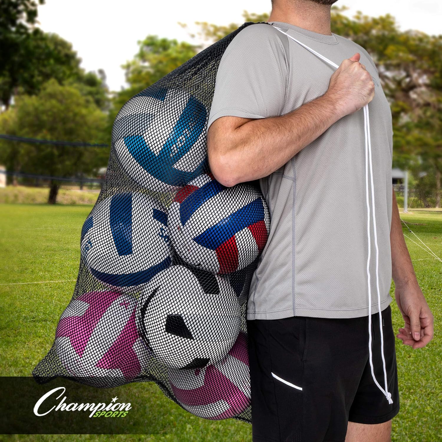 Champion Sports Mesh Equipment Bag – Heavy-Duty Nylon Drawstring Bag with Lock & ID Tag, Breathable