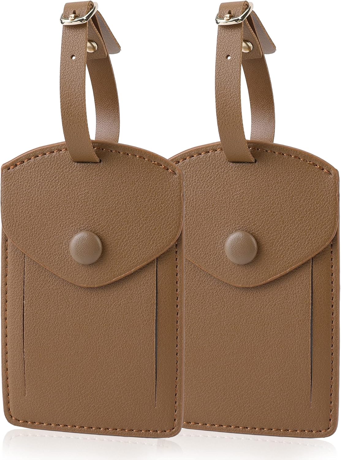 Kevancho Leather Smart Luggage Tags for Men Women, Suitcase Labels Baggage Tote Bag Tag ID Tags with Full Back Privacy Cover for Carnival Cruise Ships, Travel Accessories Tags Set of 2 PCS (Tan)