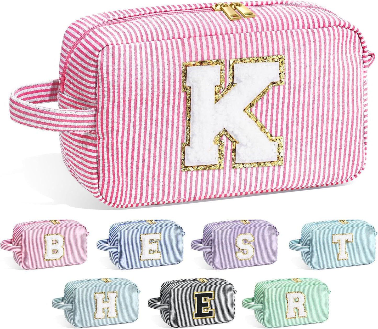 YOOLIFE Makeup Bag for Women - Monogram Cute Initial Pink Makeup Bags Cosmetic Toiletry Pouch Make