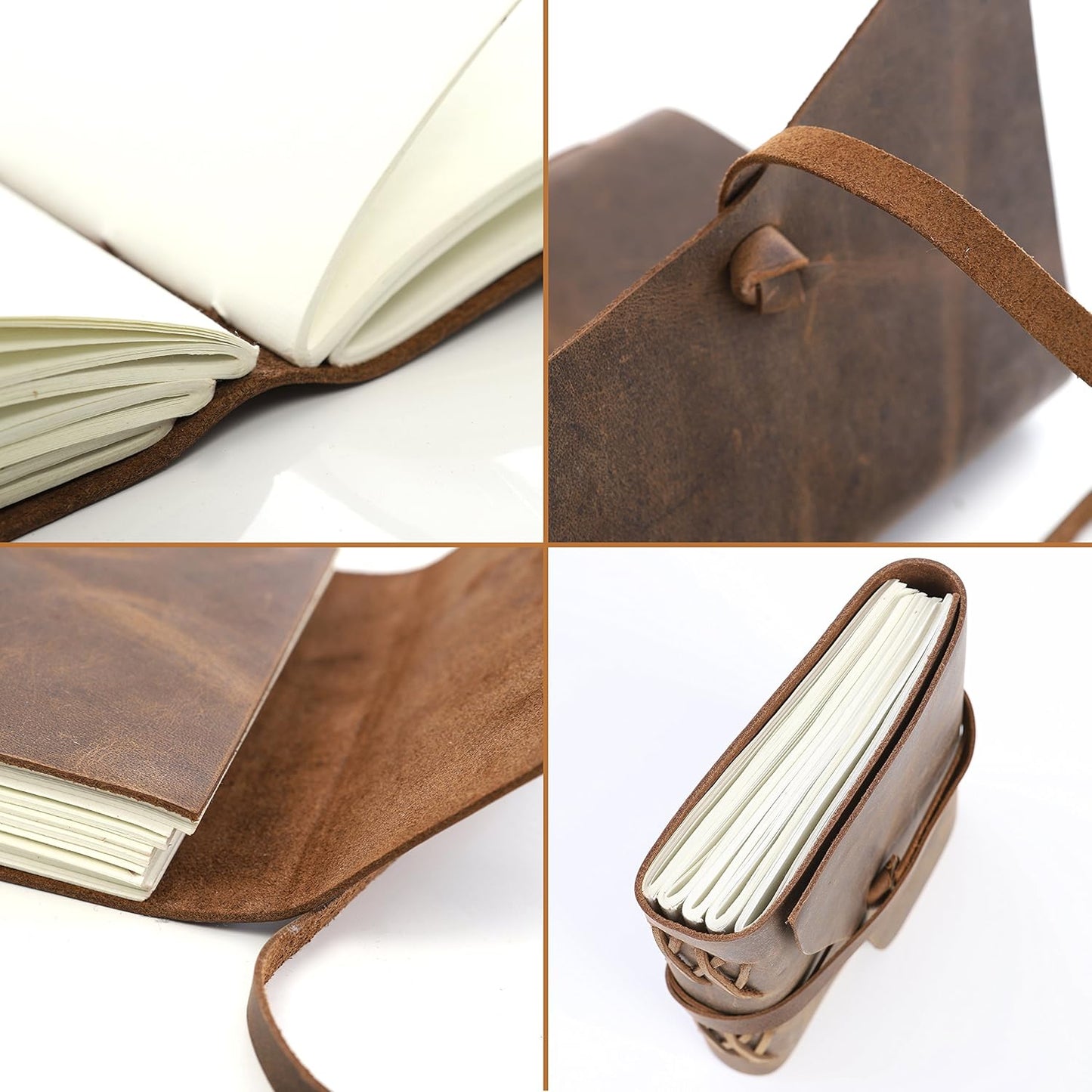 moonster Leather Journal Writing Notebook, Vintage Handmade Bound Notepad for Men Women - Write in Plain Thick Paper, 7x5 Inch Small Blank Pages, Drawing Sketchbook, Travel Diary, Unlined Note Book
