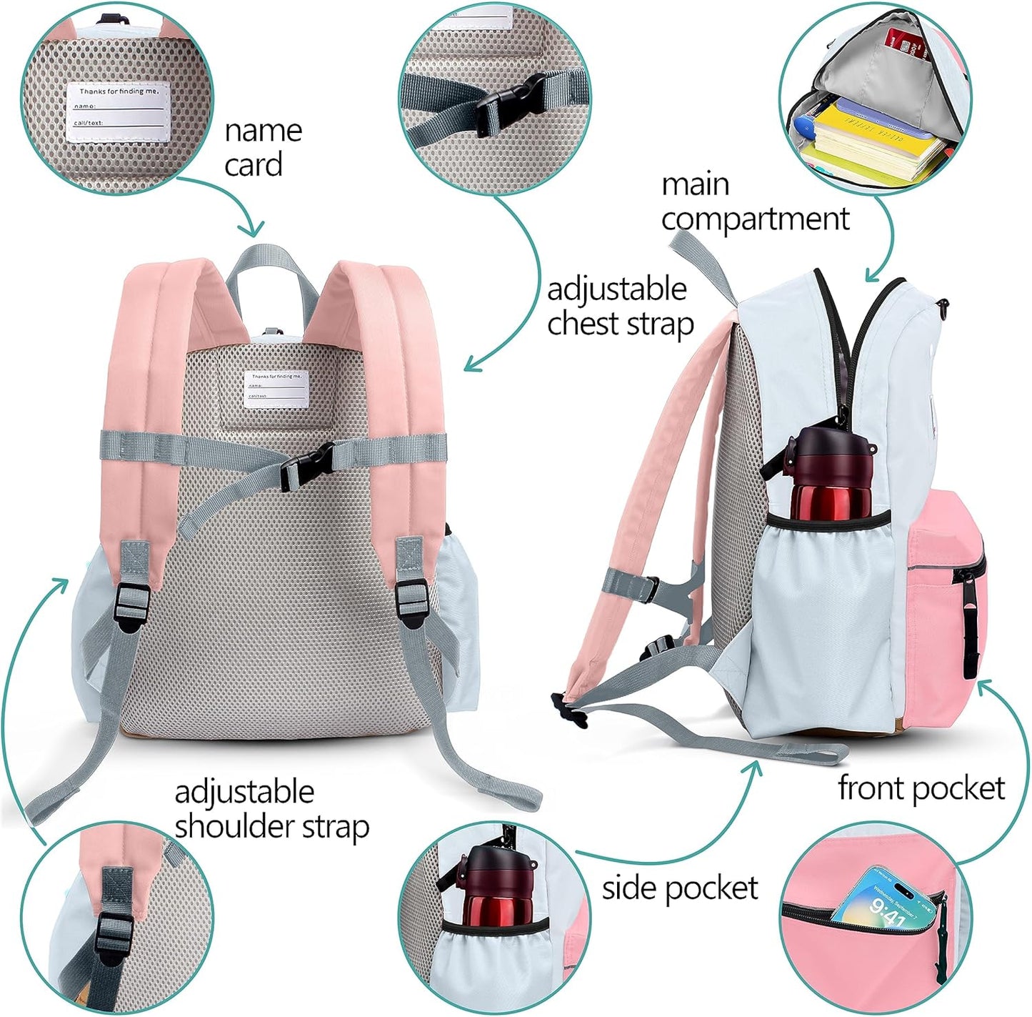 Kids Backpack, 1.0L, Cotton Candy, Kindergarten Elementary School, Lightweight, Soft Shell, Zipper, Unisex, Little Kid, Nylon, 13"H Fit A4 Folder, Adjustable Straps