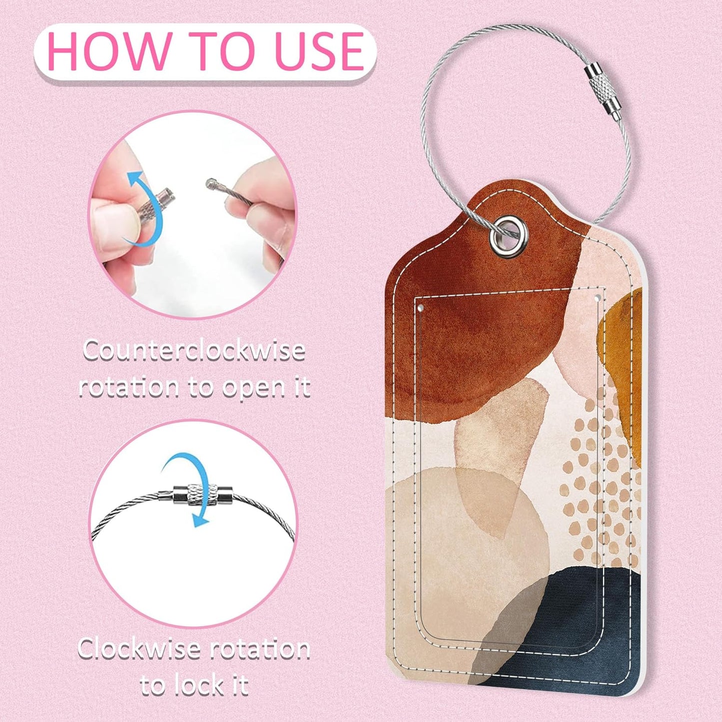 2 Pack Luggage Tag for Suitcase,Abstract Art PU Leather Suitcase Tags Identifiers with Privacy Name Address Labels and Steel Loop for Women Men Travel