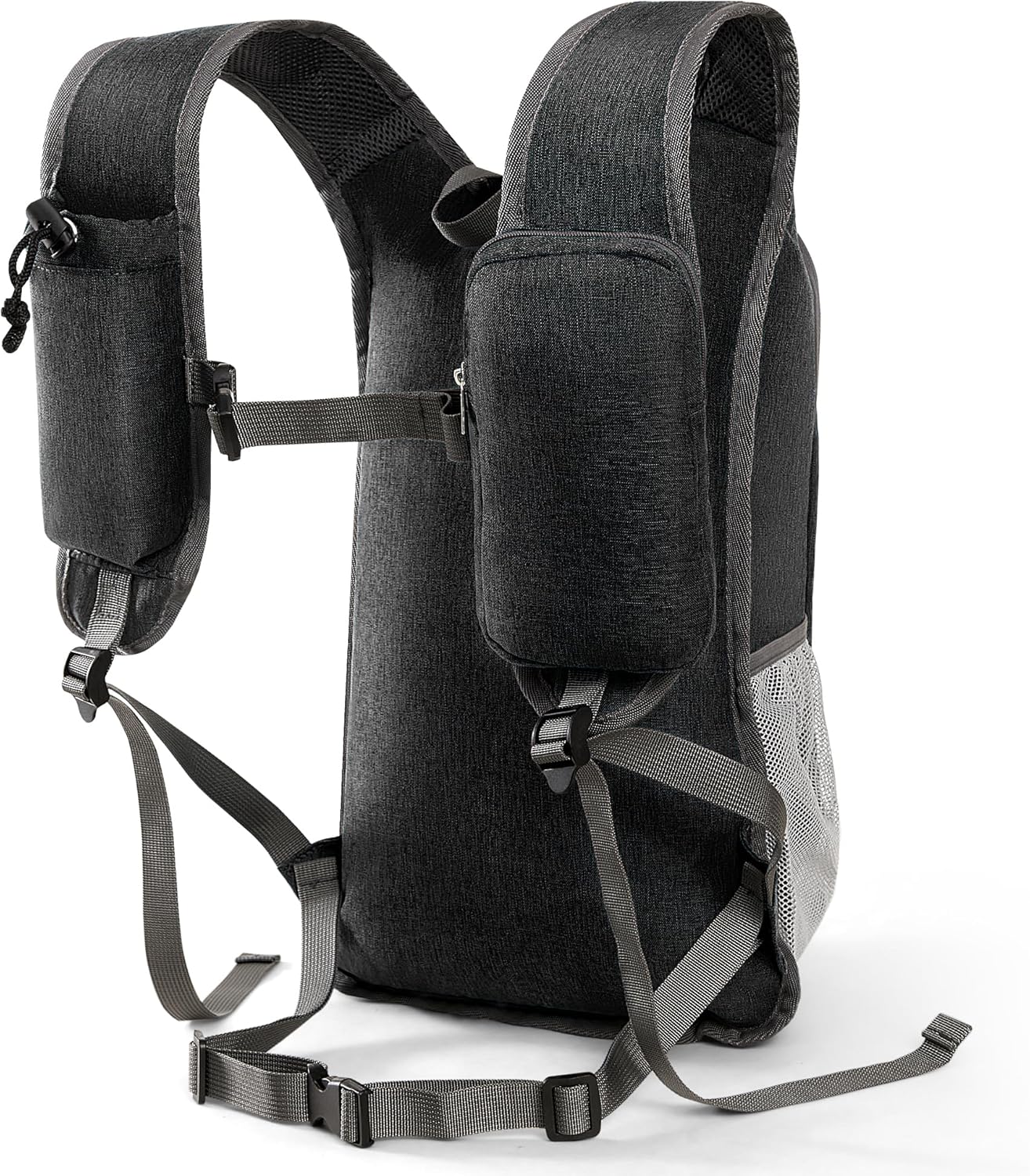 Small Hiking Backpack with Detachable Front Phone Holder, Foldable Packable Back pack with Chest and Waist Strap, Lightweight Daypack for Women Men (Black, 15L)