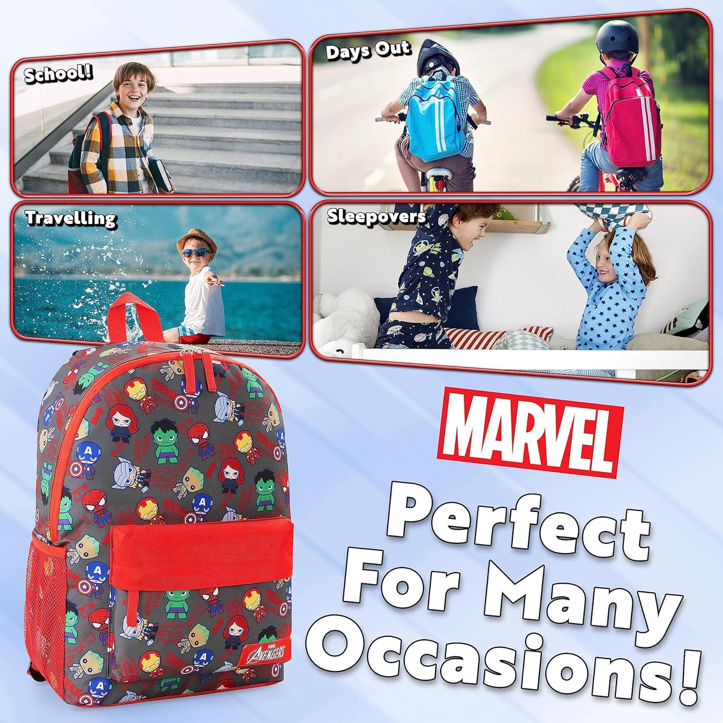 Marvel Avengers Backpack for Kids Teens Bookbag with Double Straps Daypack Backpacks for School Travel Sports Gifts for Boys (Aop Avengers)