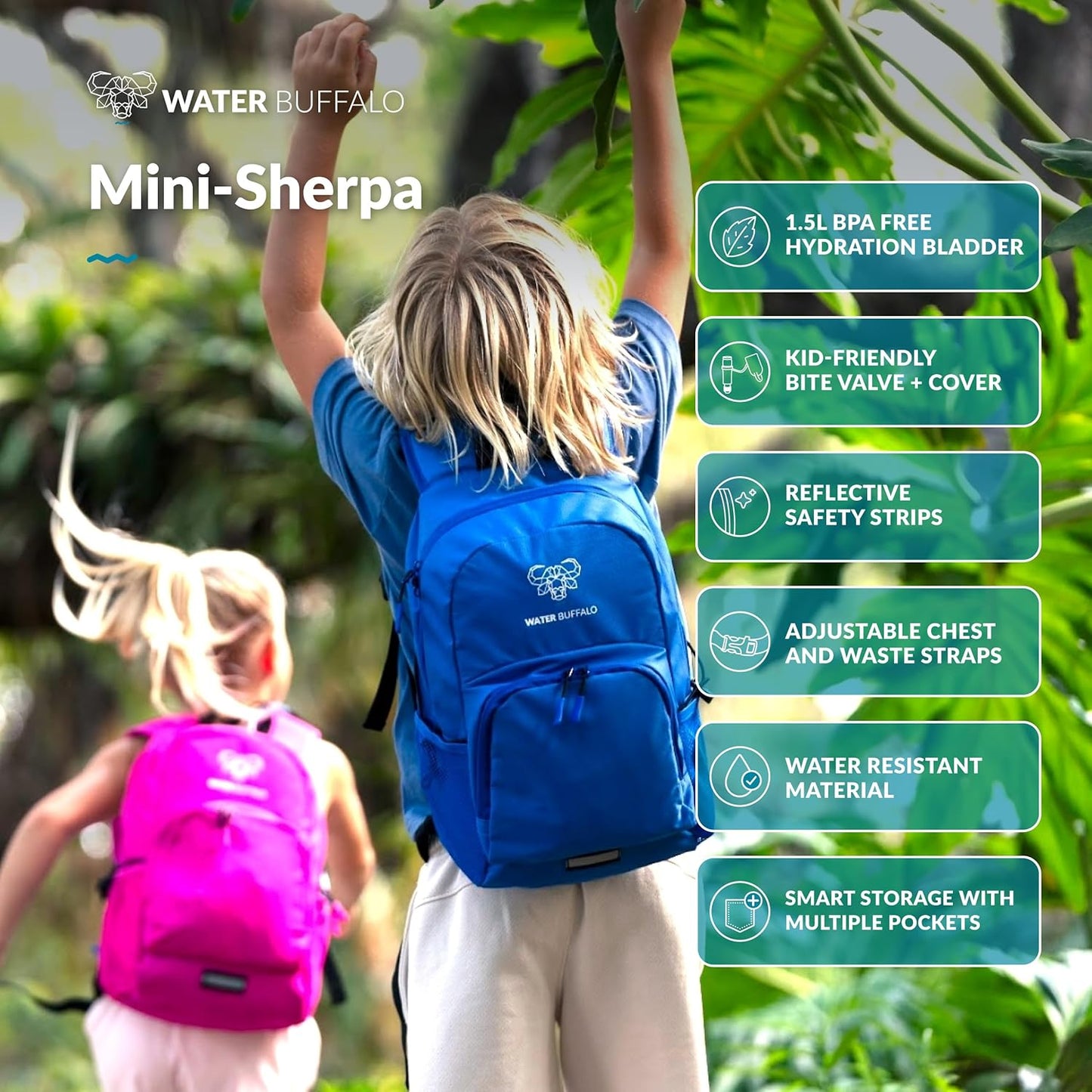 Water Buffalo Mini Sherpa Kids Hiking Backpack & Hydration Backpack, with 1.5L Bladder, Adjustable