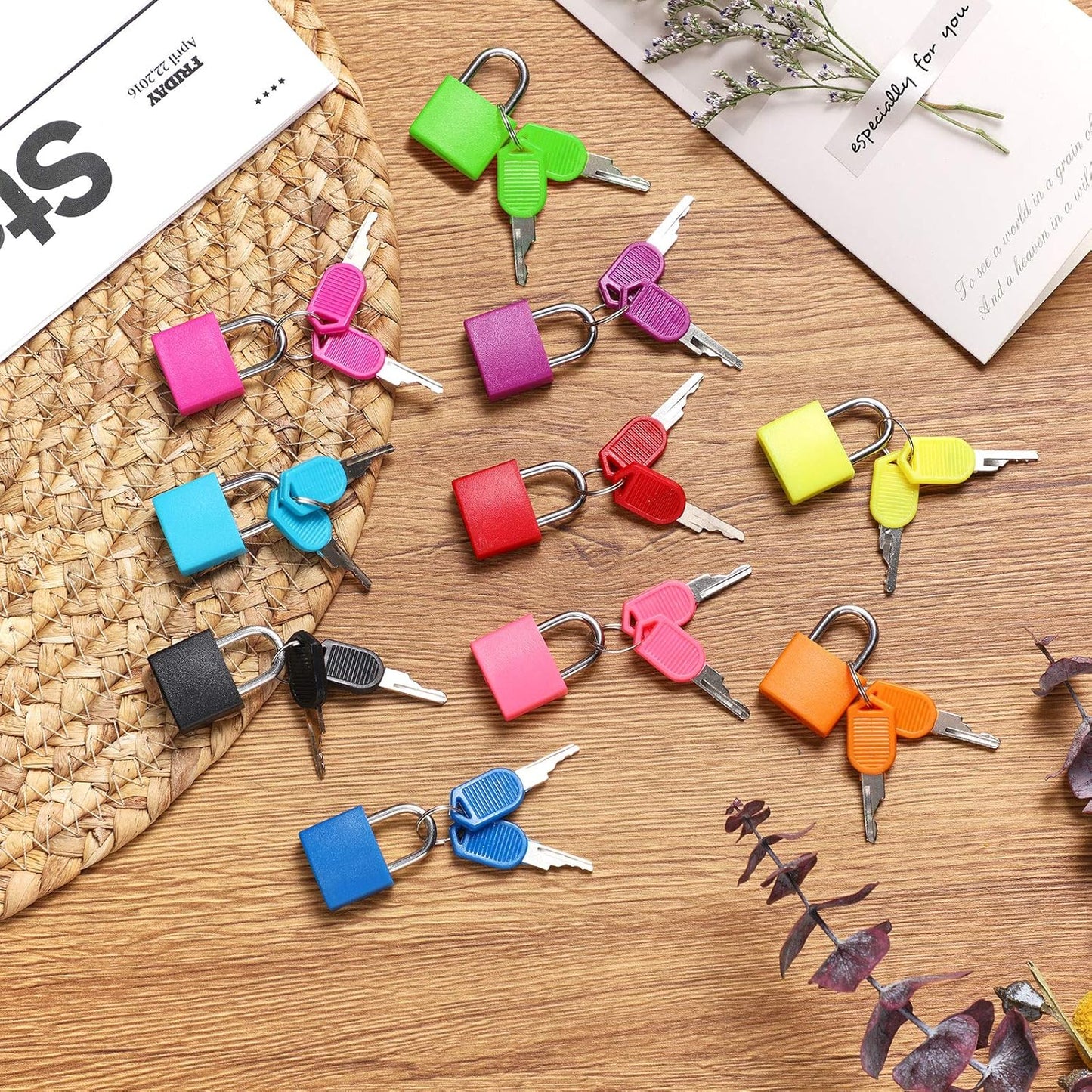 Ripeng 4 Pcs Suitcase Locks with Keys Multicolor Mini Metal Luggage Locks Keyed Padlocks Plastic-Covered Copper Padlocks for Suitcase, Backpack, Boxes Laptop Bag School Locker