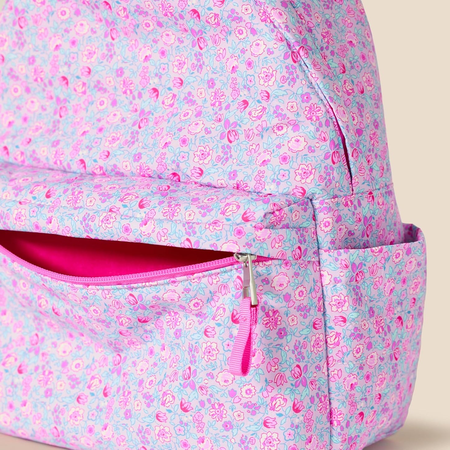 Amazon Essentials Unisex Kids' Nylon School Backpack, Lilac Ditsy Floral, One Size