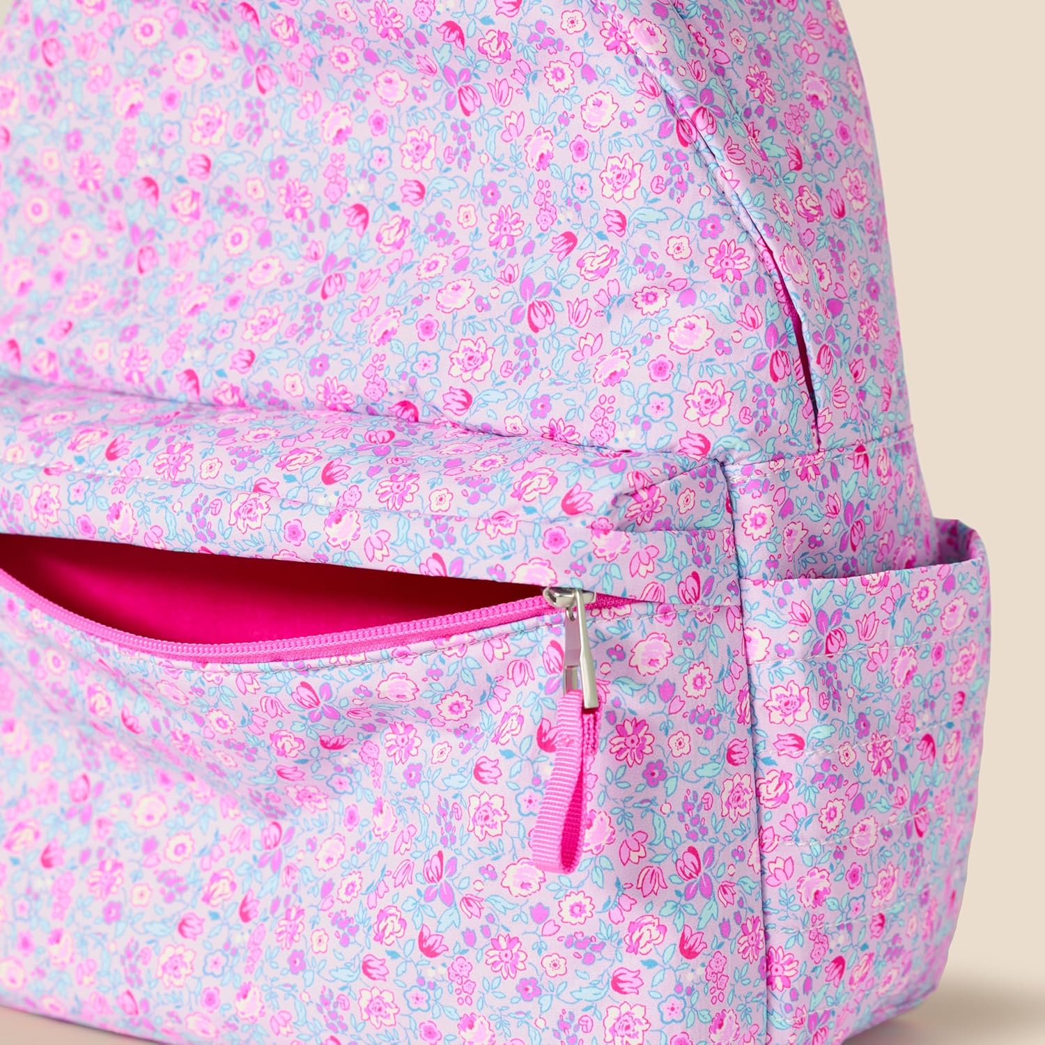 Amazon Essentials Unisex Kids' Nylon School Backpack, Lilac Ditsy Floral, One Size