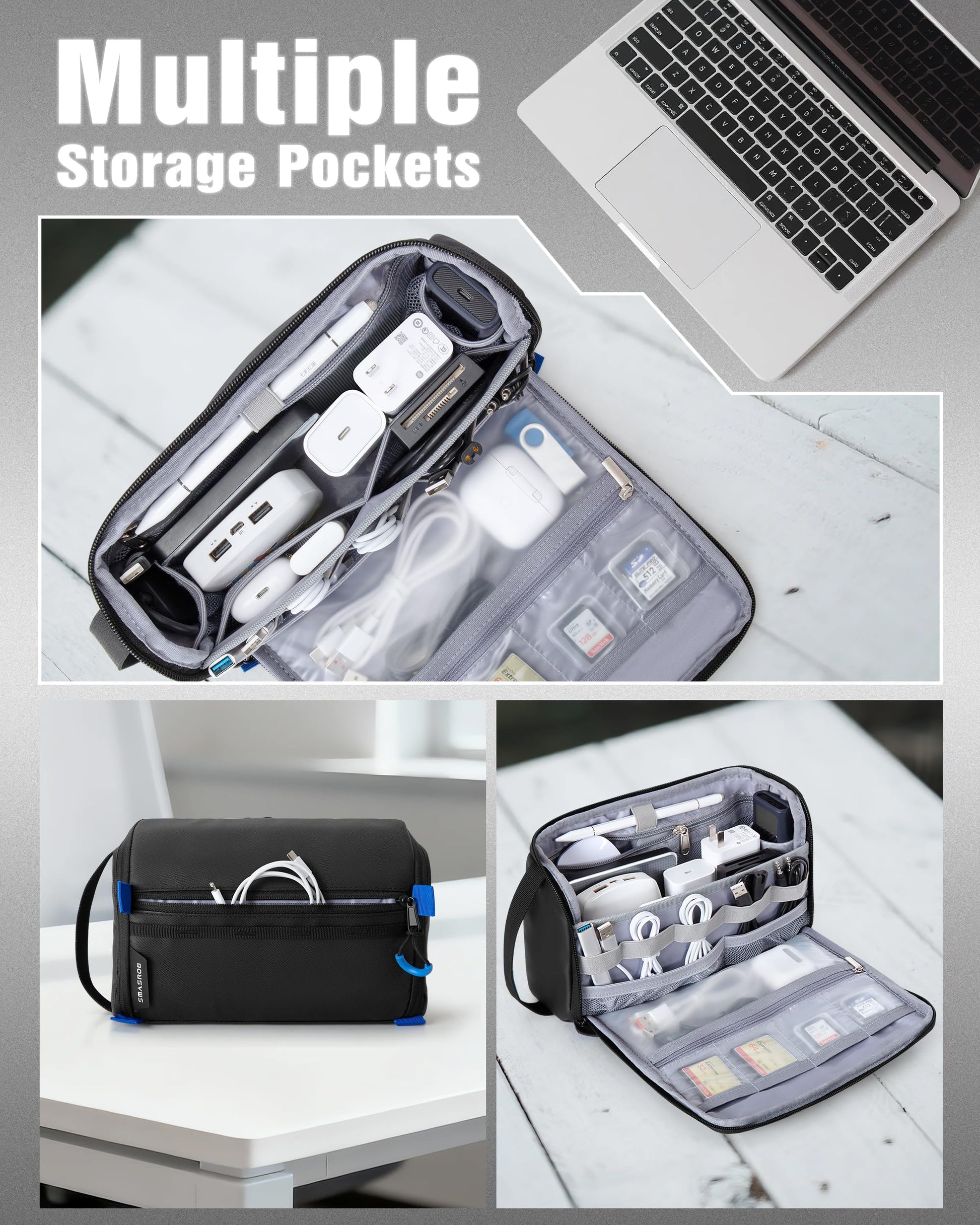 Smasrob Electronics Organizer Travel Case, Tech Bag Charger Pouch, Black