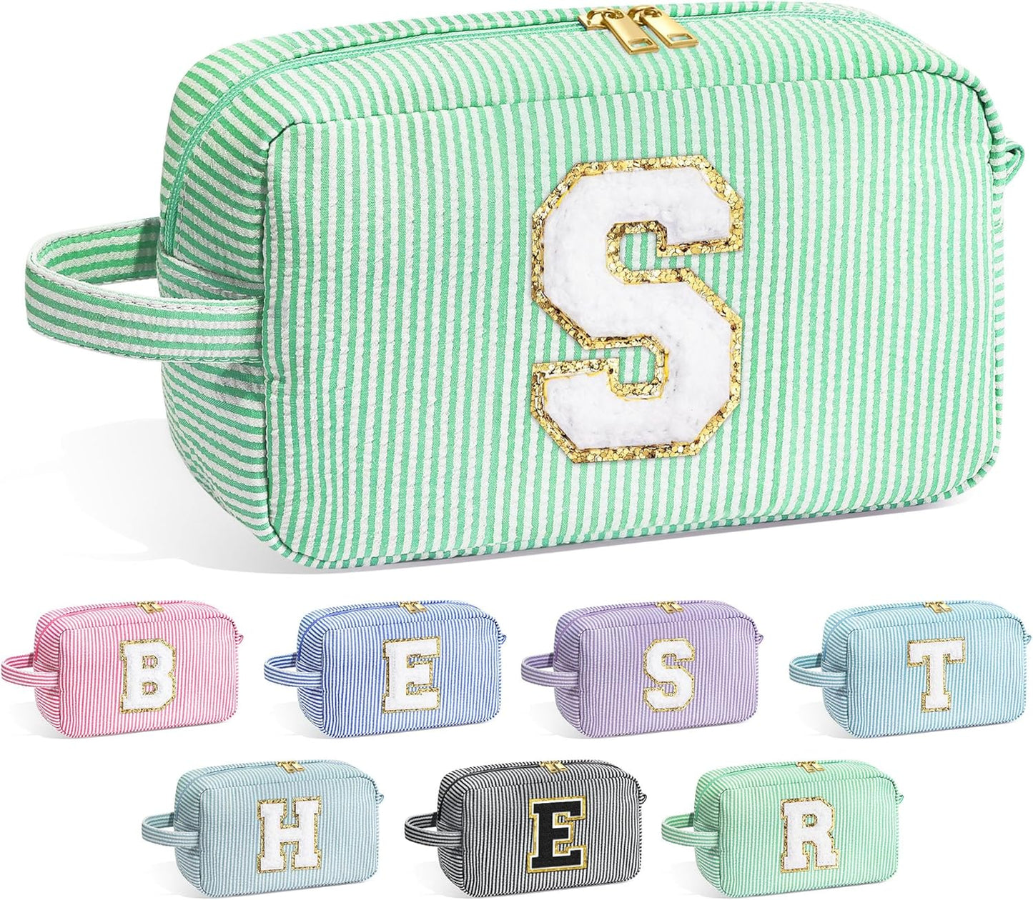 YOOLIFE Personalized Birthday Gift for Women - Monogram Initial Makeup Cosmetic Bag for 20th 30th 40th 50th 60th Birthdays
