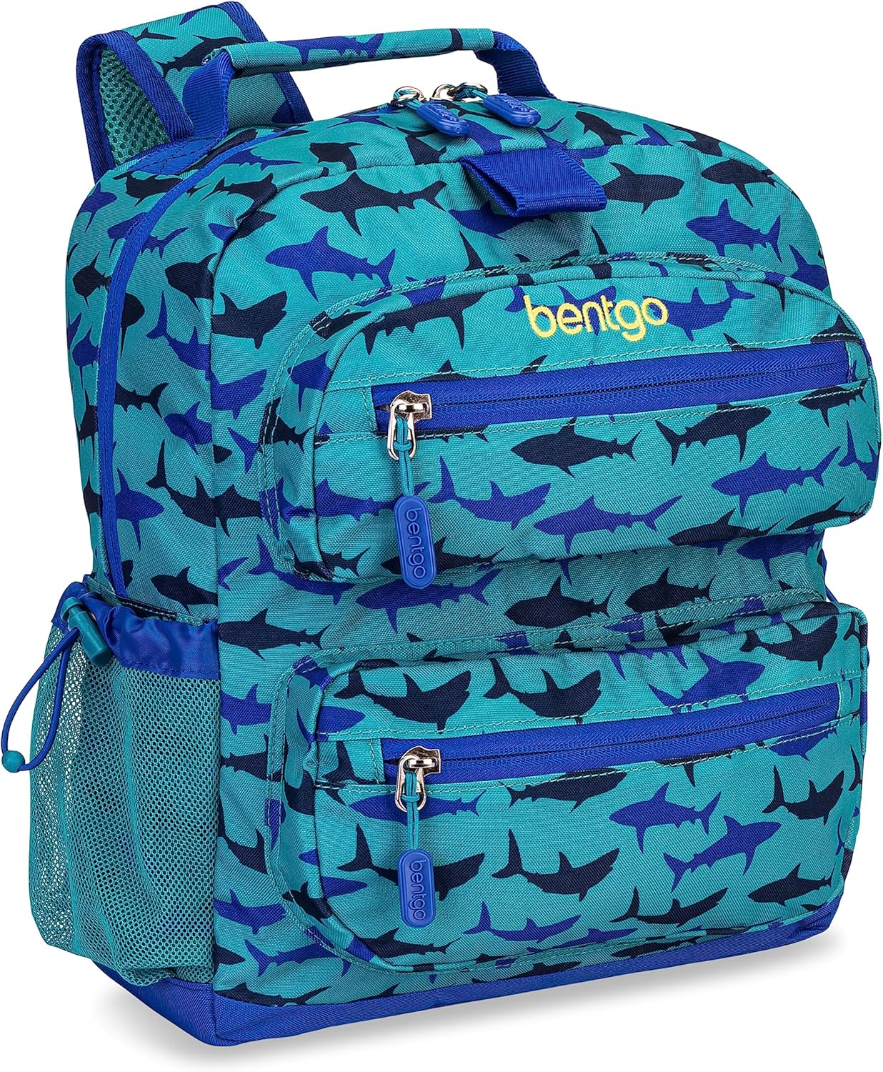 Bentgo Kids Backpack - Lightweight 14” Backpack in Fun Prints for School, Travel, & Daycare, Ideal for Ages 4+, Roomy Interior, Durable & Water-Resistant Fabric, & Loop for Lunch Bag (Shark)