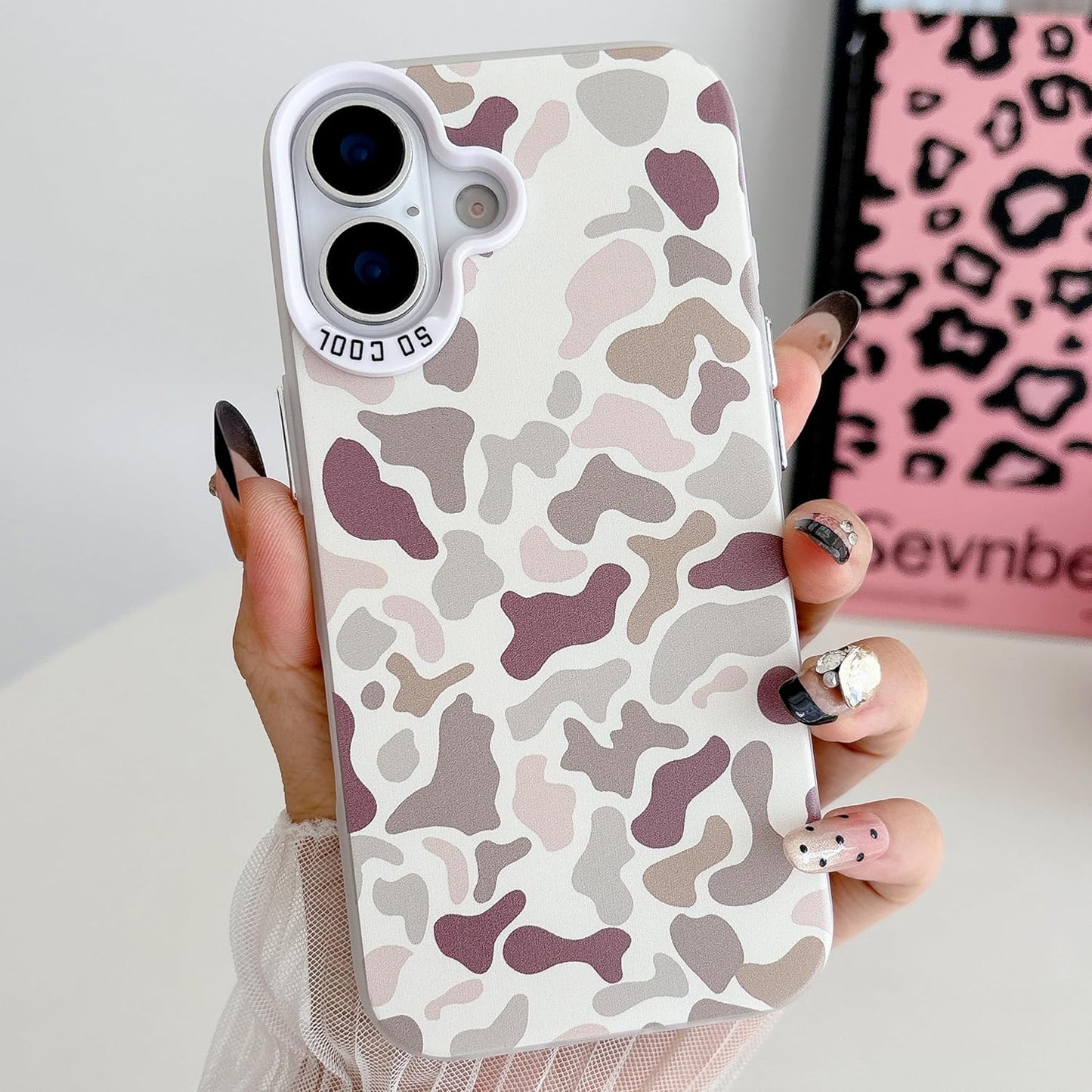 for iPhone 17 Case, Vintage Camo Pattern Design for Men Boys Teens, Cool Camouflage Shockproof Protective Cover for Girls Women - White