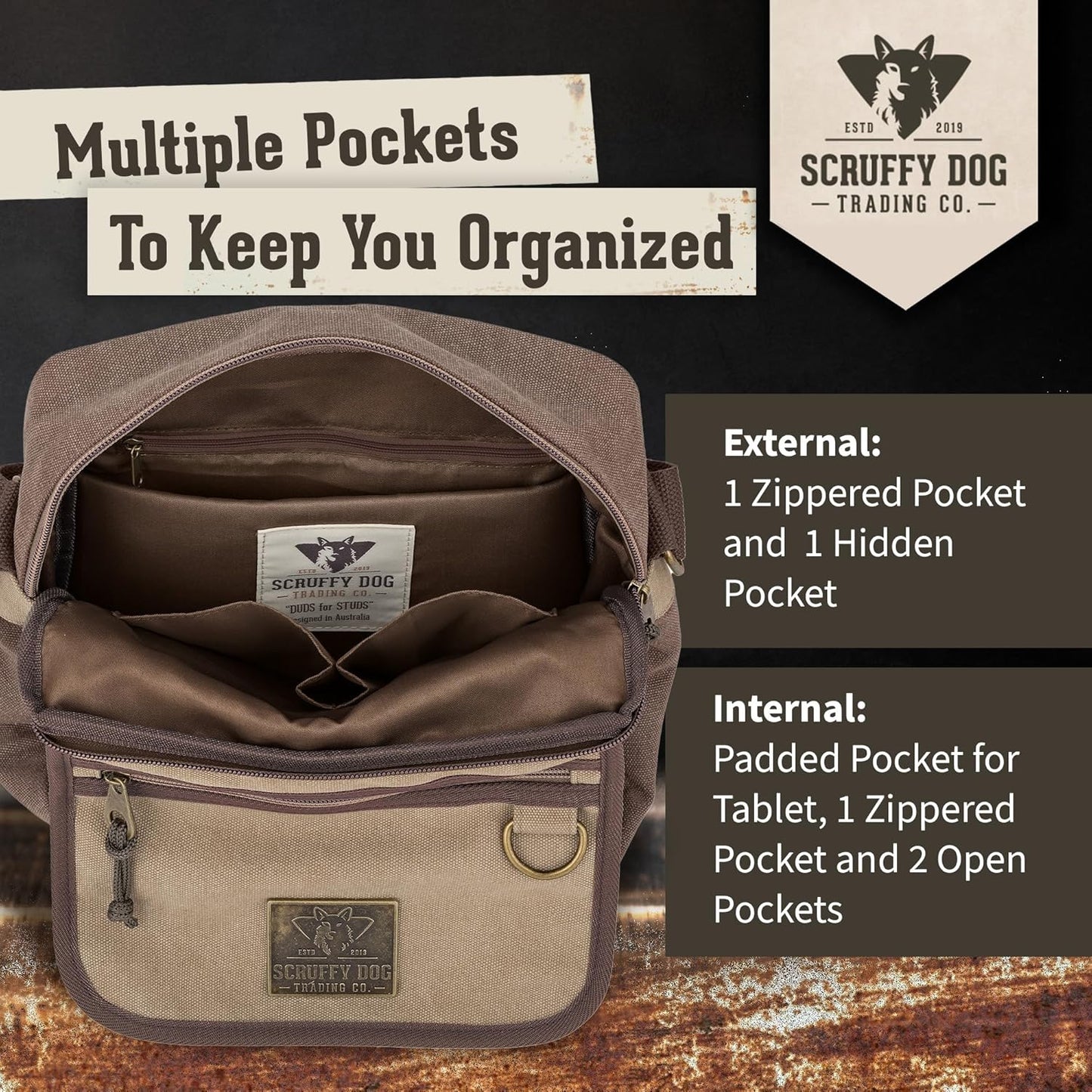 SCRUFFY DOG Crossbody Messenger Bag for Men and Women - Canvas Shoulder Bags with Adjustable Strap - Small - 11 inch