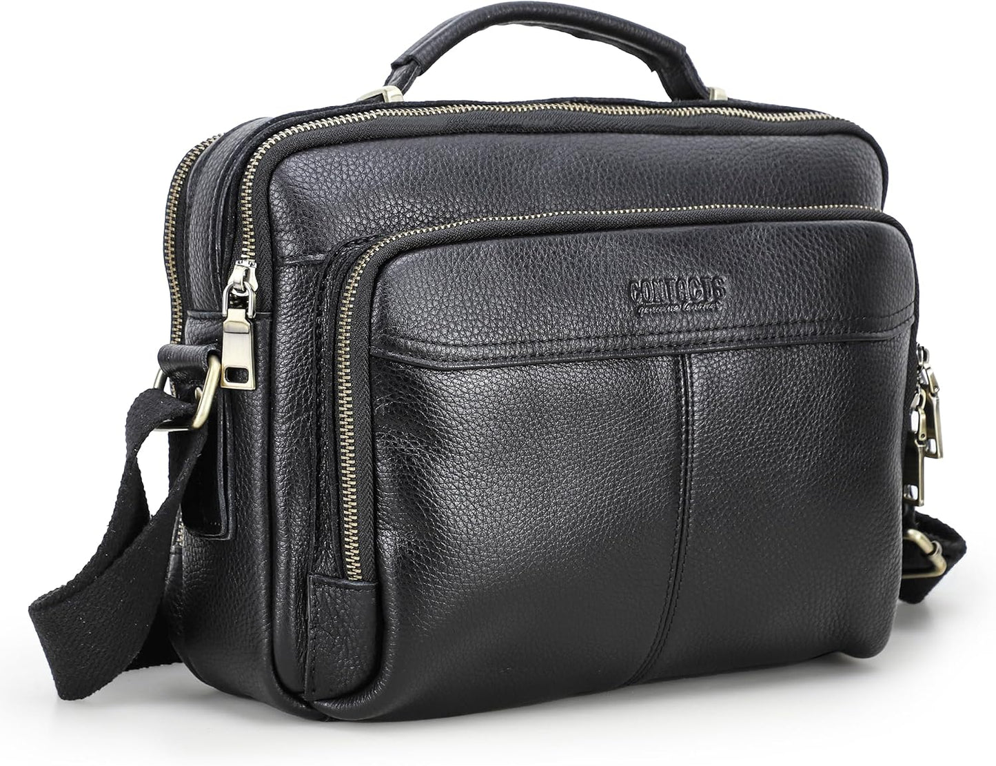 Top Grain Leather 11" Messenger Bag for Man & Woman, Multi Pockets, Fits to 8.3"/10.9" iPad for Daily/School/Business/Travel