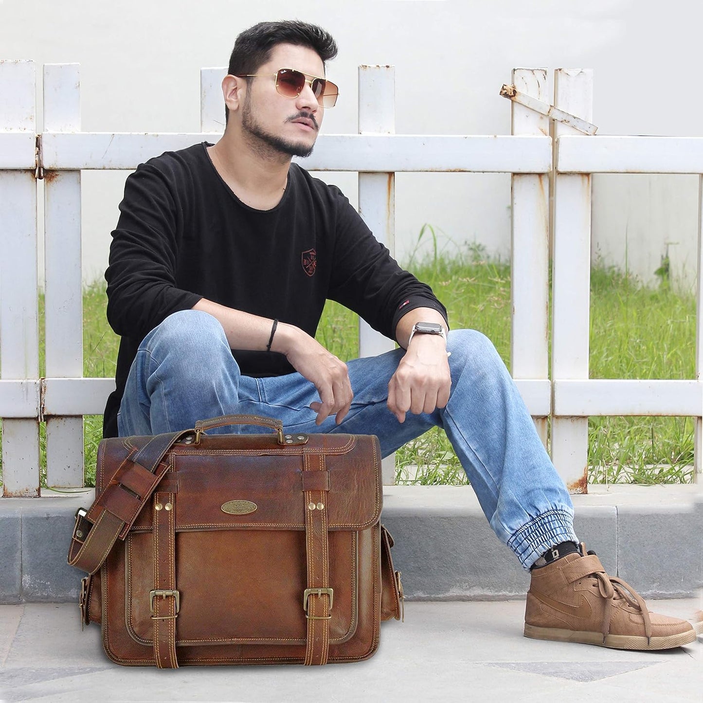 Leather Messenger Bag For Men, Vintage Handmade Laptop Briefcase and Shoulder Bag for Men, Business Satchel Office Bag