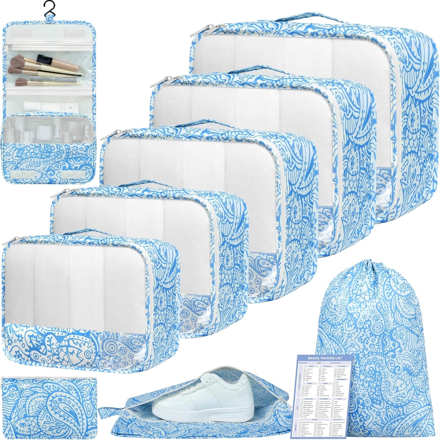 BAGAIL 9 Set Packing Cubes Luggage Packing Organizers for Travel Accessories