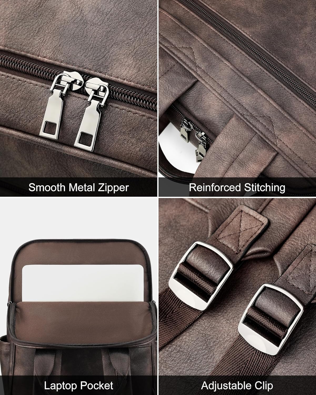 MASINTOR 15.6 inch Leather Laptop Backpack Purse for Women, Designer Travel and Work Bag with Laptop Compartment Retro Coffee