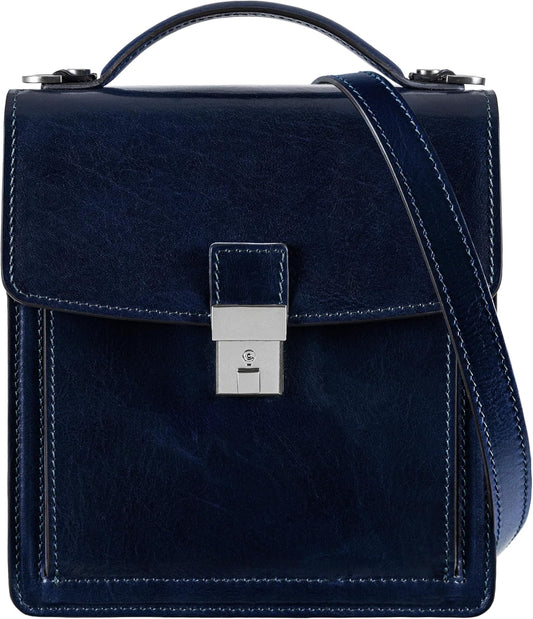 Time Resistance Small Leather Briefcase for Men - Crossbody Bag - Italian Leather Messenger Bag - Gift Box Included