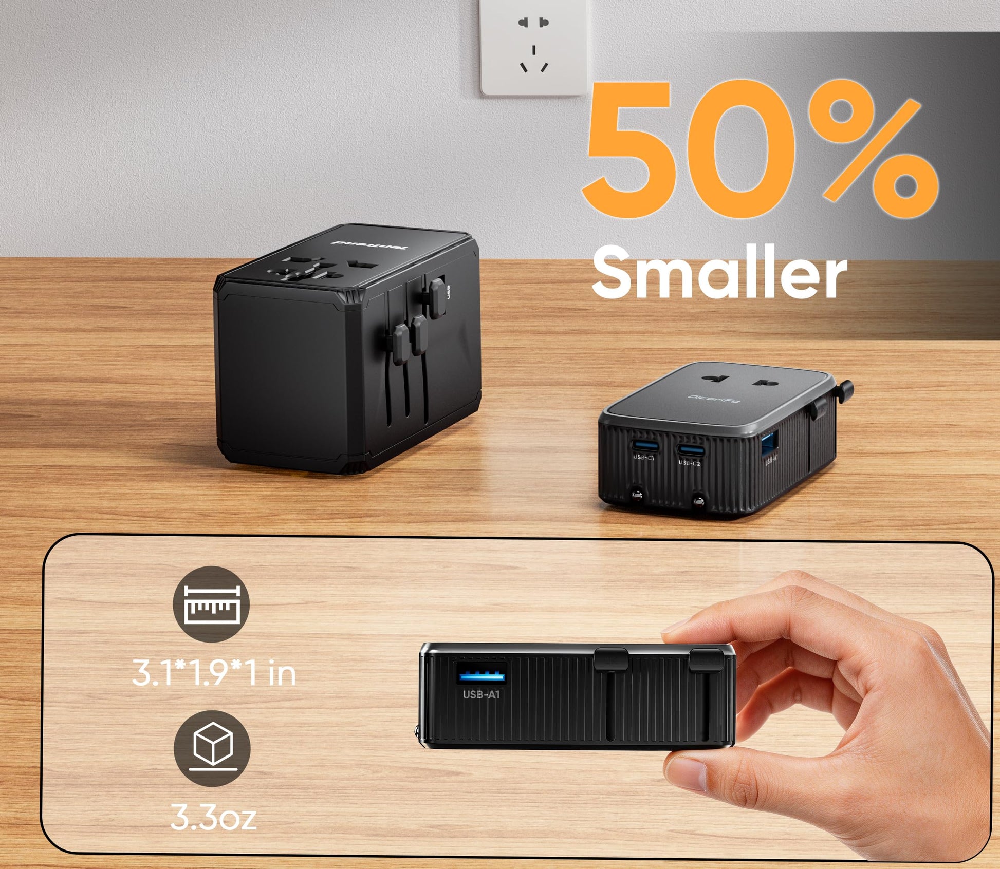 Olcorife Universal Travel Adapter PD25W, European Travel Plug Adapter with 3 USB, International