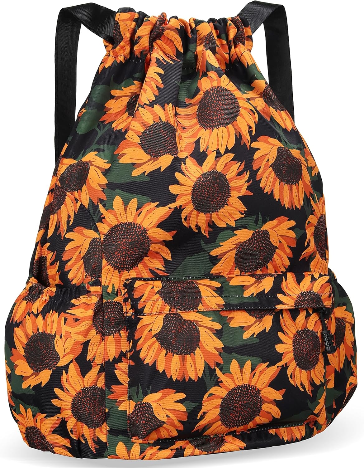 Drawstring Backpack for Women Drawstring Gym Bag Water Resistant Small Cinch Sack Pull String Backpack Bag (Sunflower)