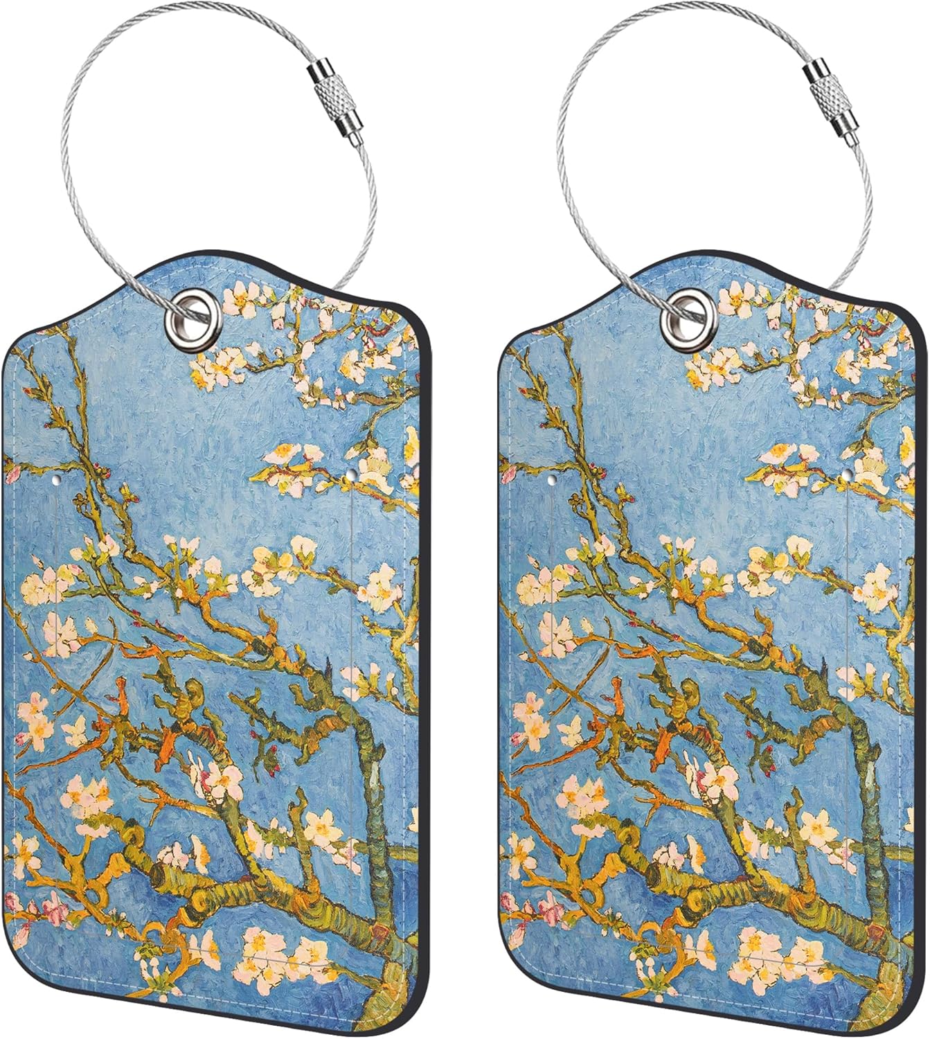 2 Pack Luggage Tags for Suitcase,Almond Blossom PU Leather Idea Baggage Tag with Name Labels Privacy Cover Metal Ring Men and Women Travel Cruise Labels