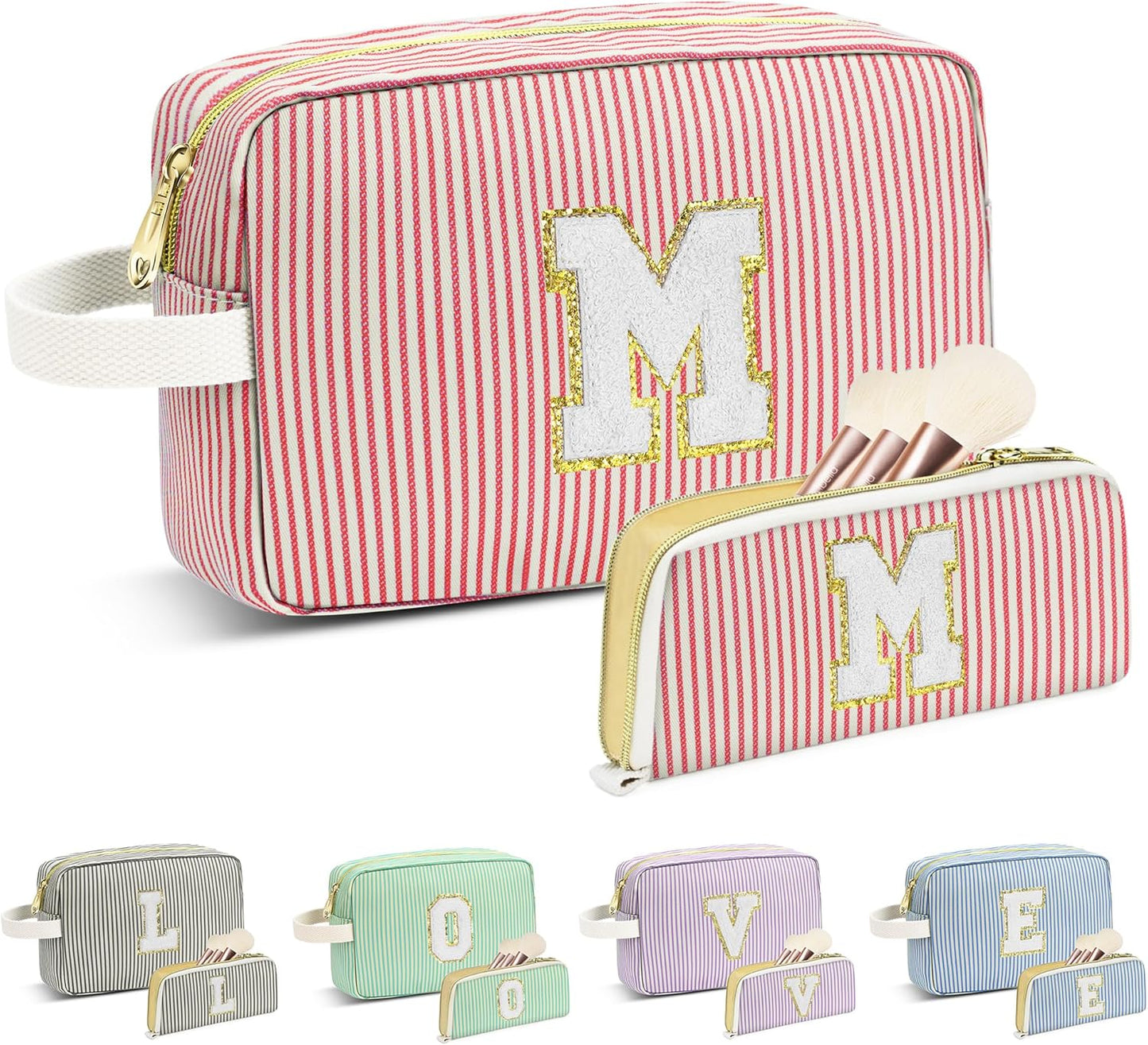 Travel Makeup Bag Christmas Gifts for Women Girl Teens, Personalized Initial Makeup Bag for Cute Teen Girls, Preppy Stuff Toiletry Bag Cosmetic Bag, Teen Girls Gift Trendy Stuff, Letter M
